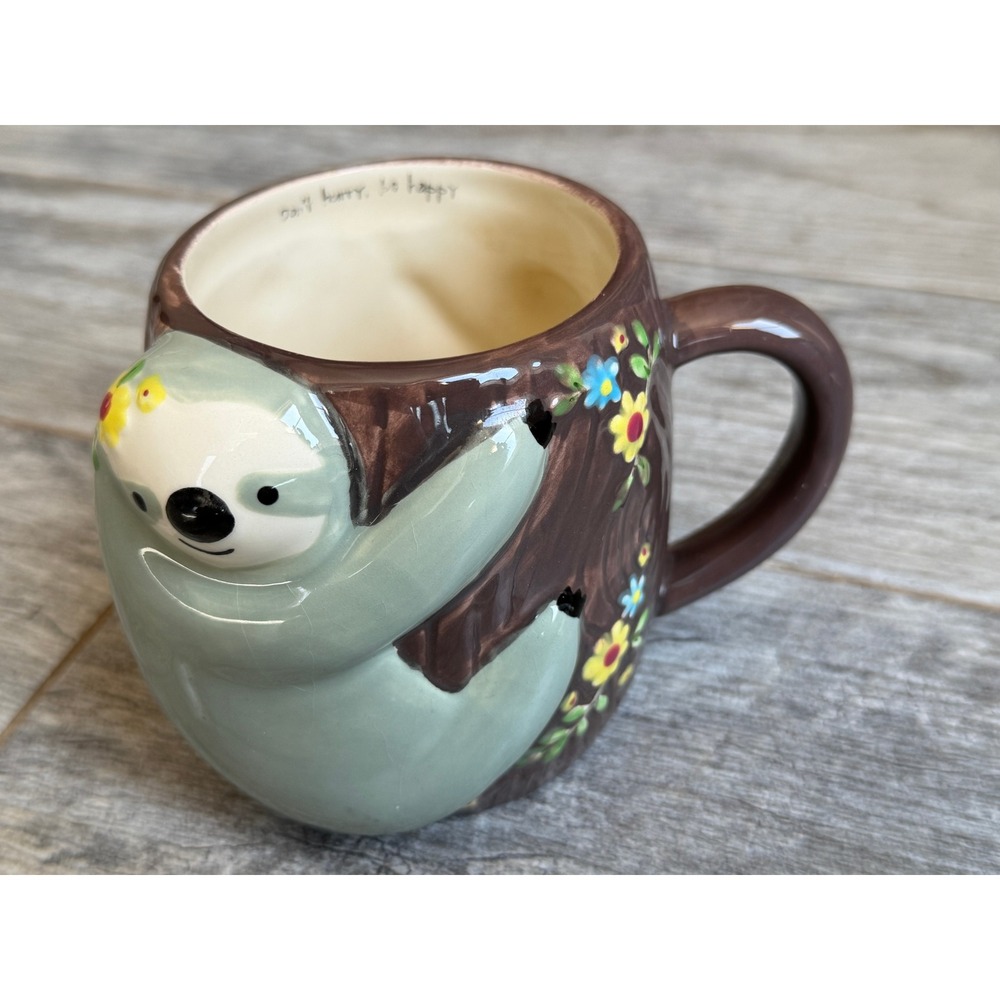 Natural Life Sloth Coffee Mug 3D Cup Ceramic Don't Hurry Be Happy Retired Floral